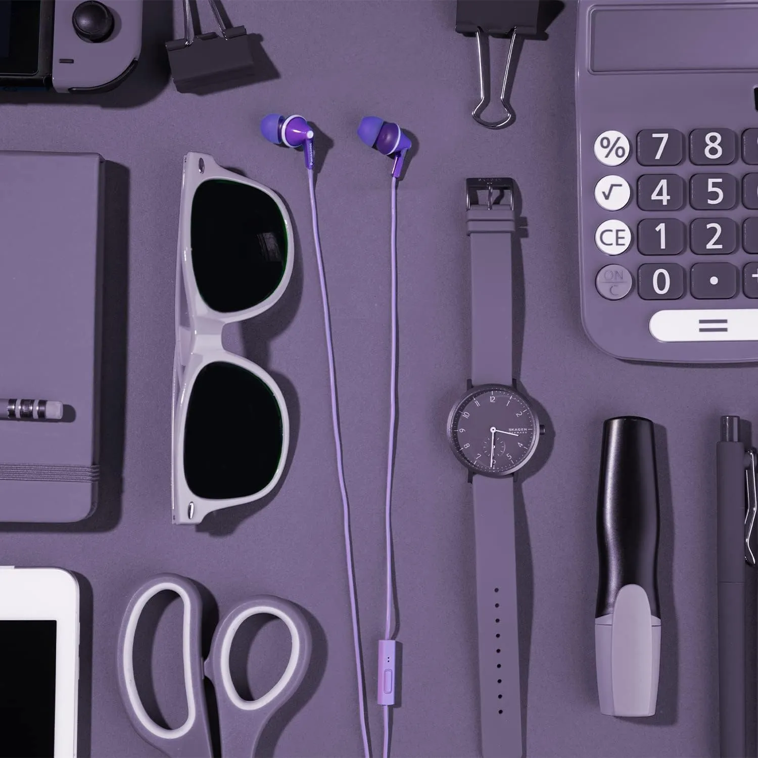 Panasonic ErgoFit Wired Earbuds With Microphone, 3.5mm Jack Wired Headphones with Mic and Call Controller, Ergonomic Custom-Fit Earpieces (S/M/L), for Phones and Laptops - RP-TCM125-V (Purple)
