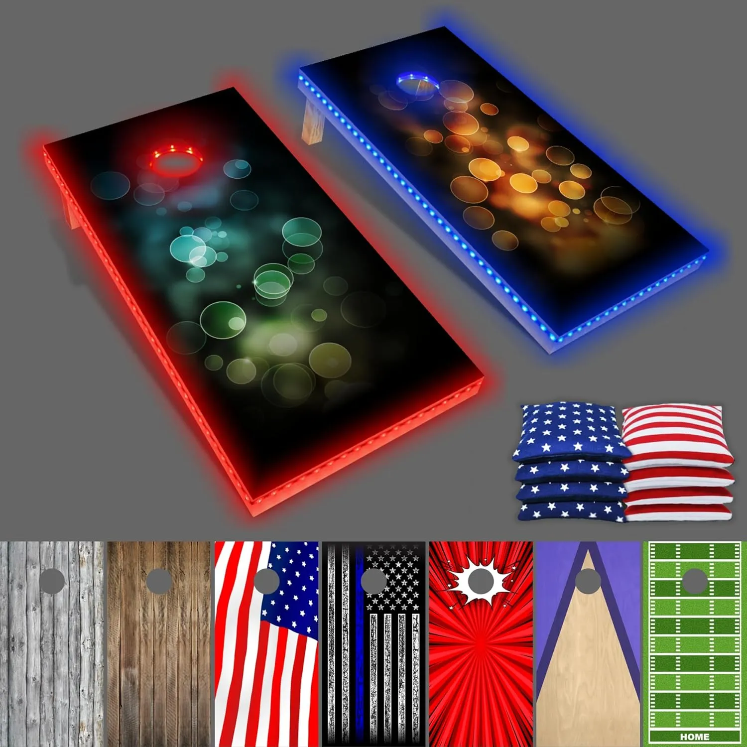 PARTYPONG PartyToss Cornhole Boards/Bean Bag Toss Game Set w/Optional LED Lights & Graphics - Choose Your Model