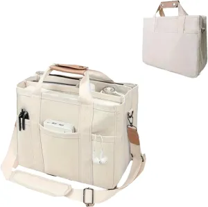 Personalized Canvas Tote Bag for Women - Custom Embroidered Name, Waterproof Work & School Bag | Large Capacity Multi-Pocket Crossbody Tote | Lightweight Durable Everyday Use
