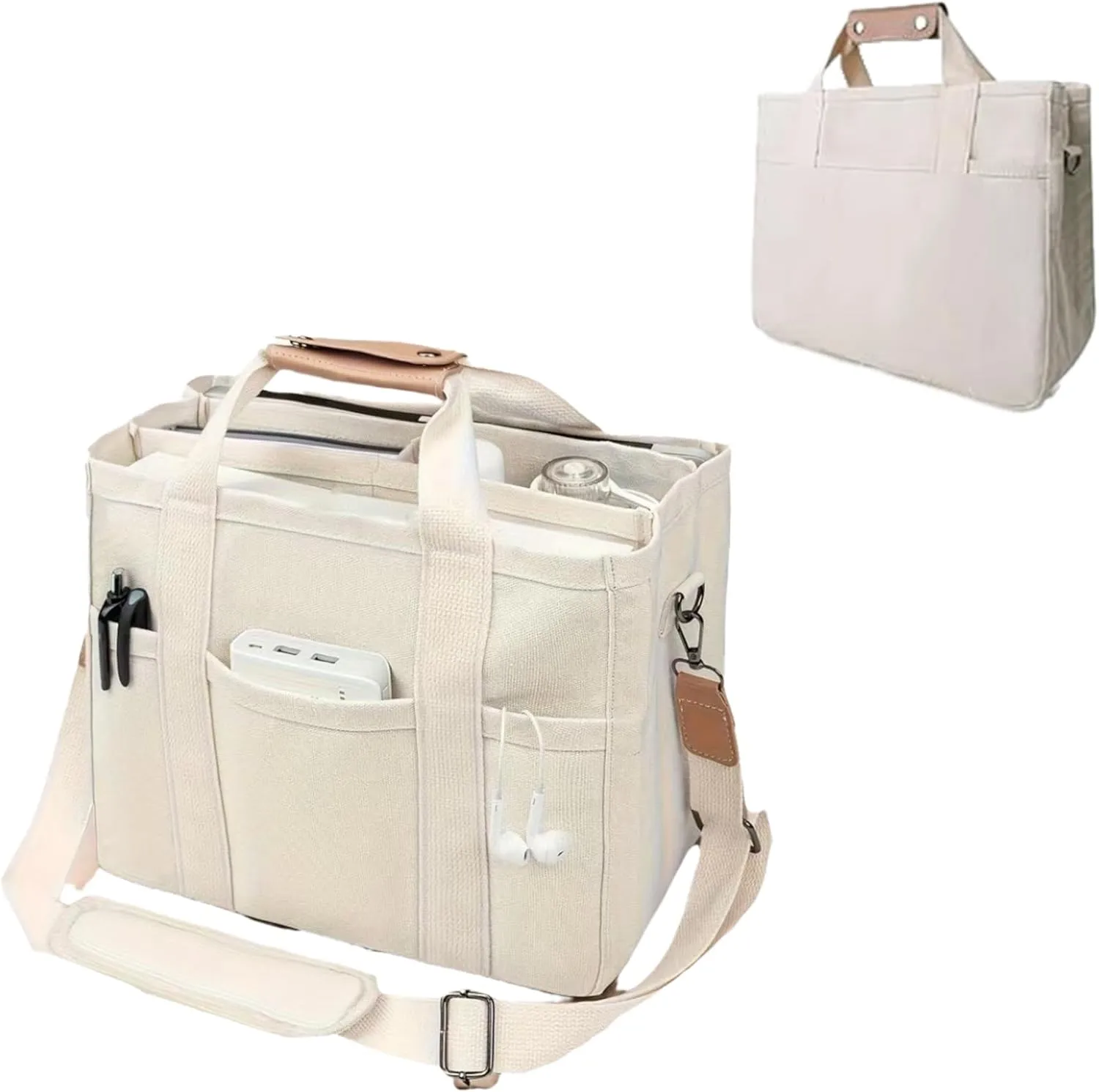 Personalized Canvas Tote Bag for Women - Custom Embroidered Name, Waterproof Work & School Bag | Large Capacity Multi-Pocket Crossbody Tote | Lightweight Durable Everyday Use