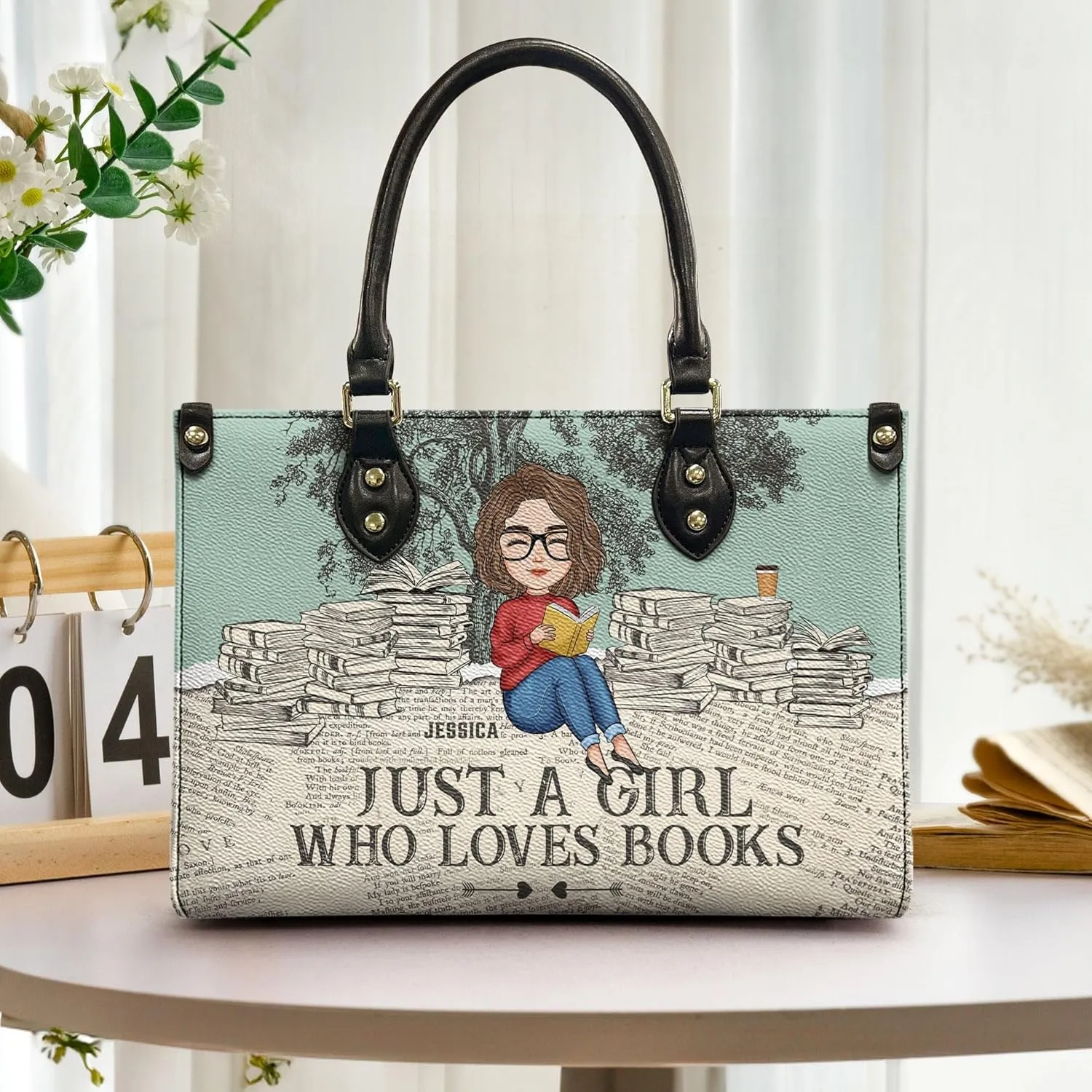 Personalized Just A Girl Who Loves Books Leather Bag Custom Book Lovers Bag Gift For Book Lovers Woman Daughter