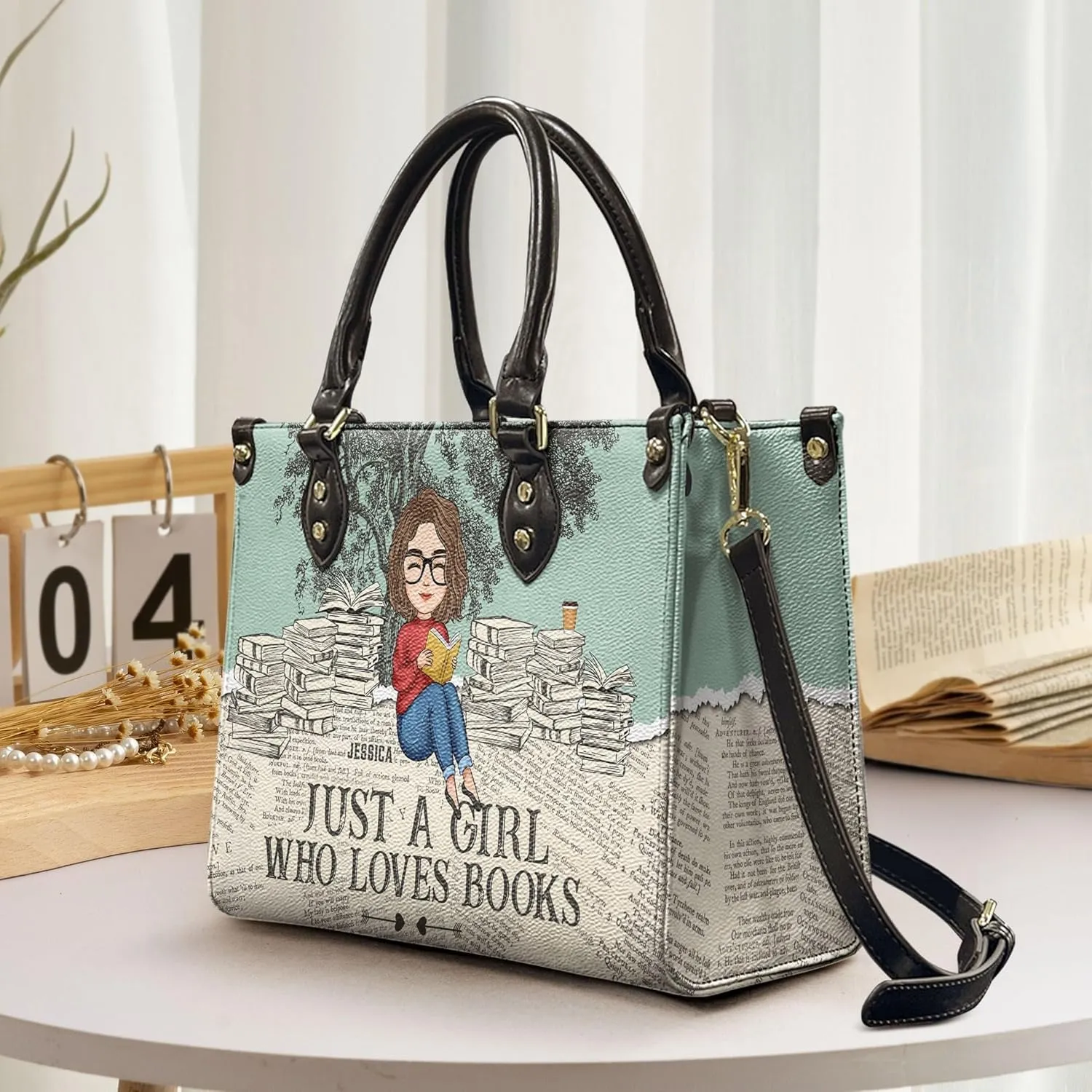 Personalized Just A Girl Who Loves Books Leather Bag Custom Book Lovers Bag Gift For Book Lovers Woman Daughter