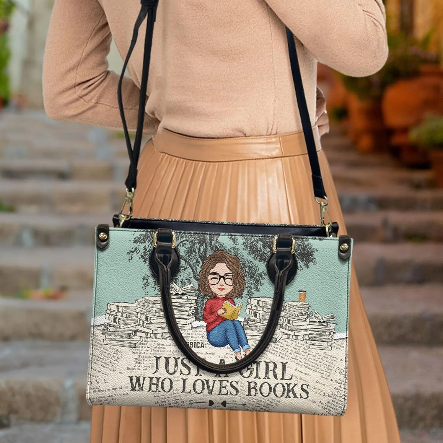 Personalized Just A Girl Who Loves Books Leather Bag Custom Book Lovers Bag Gift For Book Lovers Woman Daughter