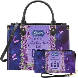 Personalized Leather Handbag for Women – Matching Purse and Wallet Set – Custom Name Church Bags, Mother's Day Gift