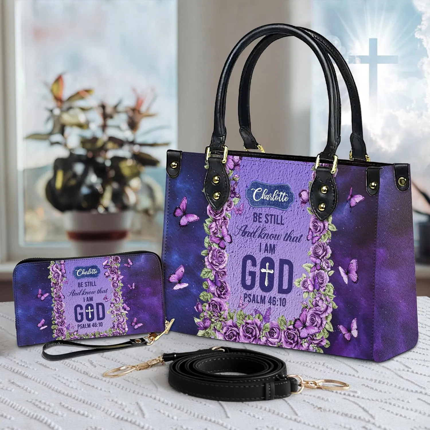 Personalized Leather Handbag for Women – Matching Purse and Wallet Set – Custom Name Church Bags, Mother's Day Gift