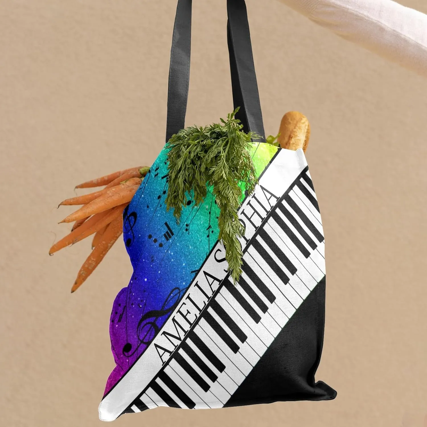 Personalized Name Ocean Glitter Music Note Piano Handbag Gift Bags Christmas Treat Bags for Holiday Party Gift Bags