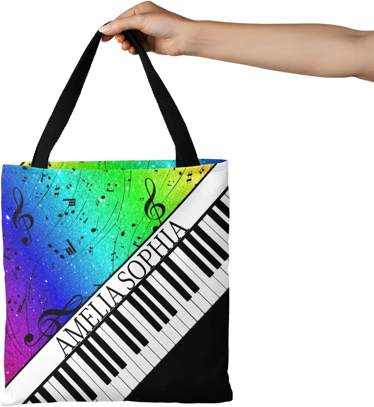 Personalized Name Ocean Glitter Music Note Piano Handbag Gift Bags Christmas Treat Bags for Holiday Party Gift Bags
