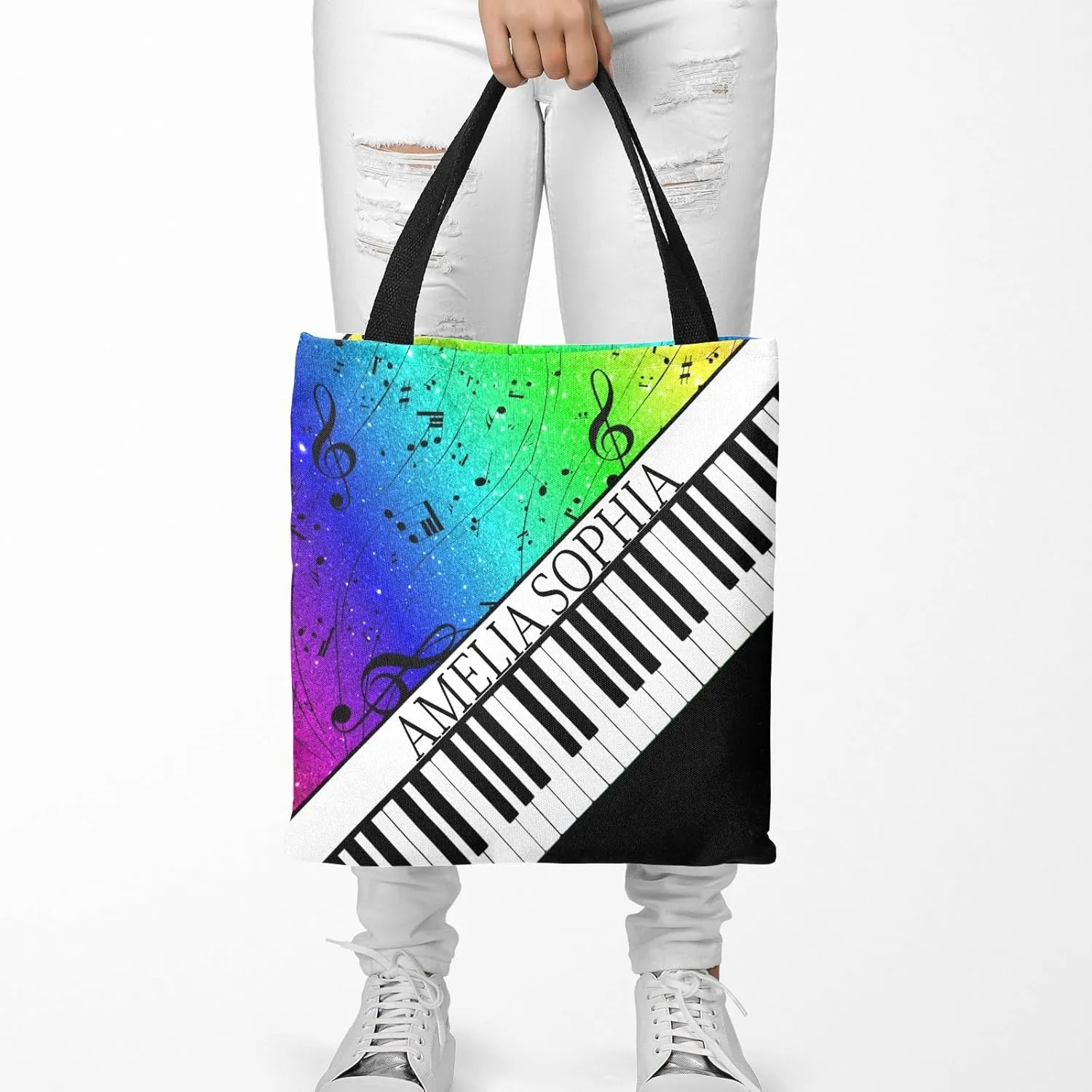 Personalized Name Ocean Glitter Music Note Piano Handbag Gift Bags Christmas Treat Bags for Holiday Party Gift Bags