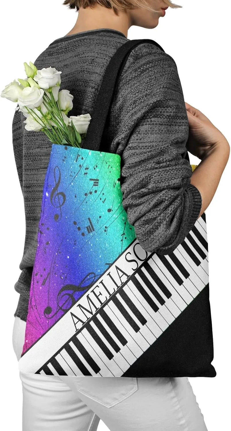 Personalized Name Ocean Glitter Music Note Piano Handbag Gift Bags Christmas Treat Bags for Holiday Party Gift Bags