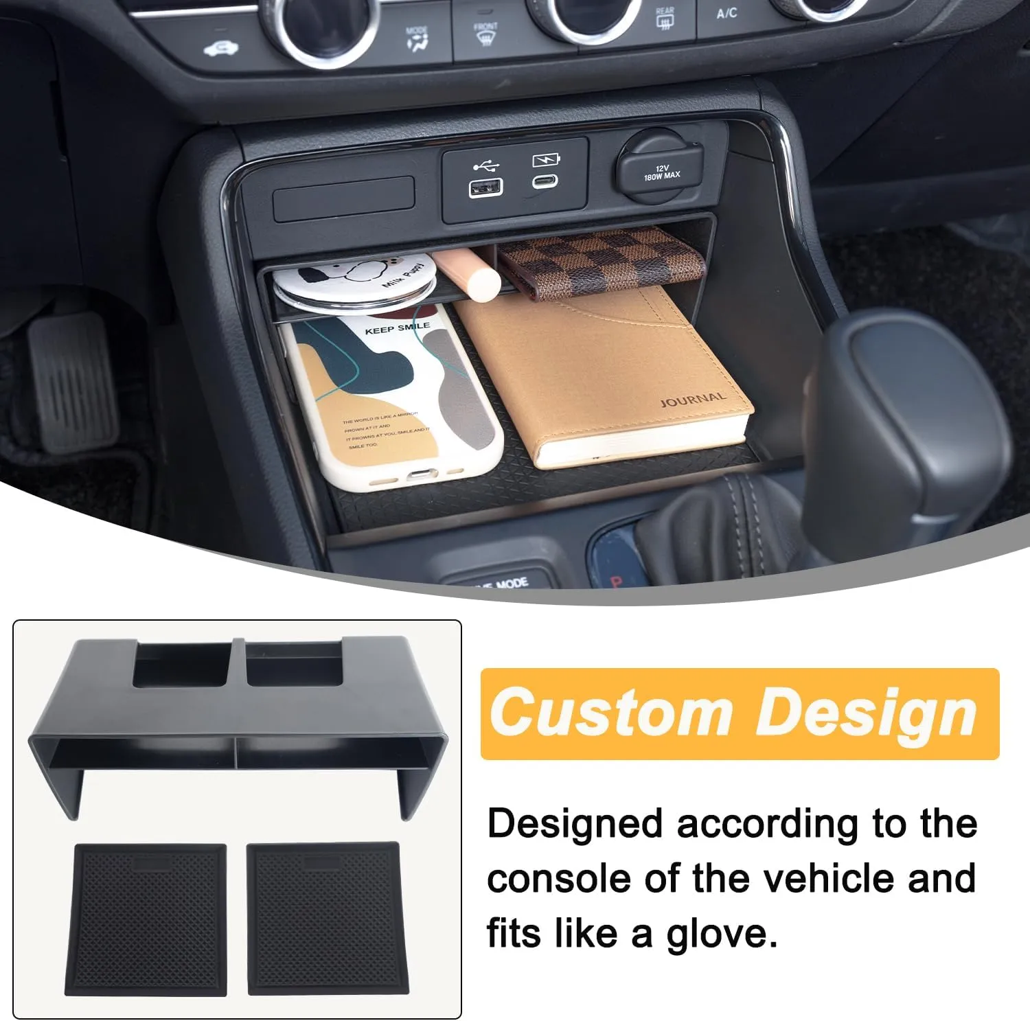 PIMCAR 3-Piece Center Console Organizer Set for 2023-2025 Honda CR-V & CR-V Hybrid - Custom Fit Armrest Tray, Console Tray and Hidden Storage Box, Durable ABS Car Accessories
