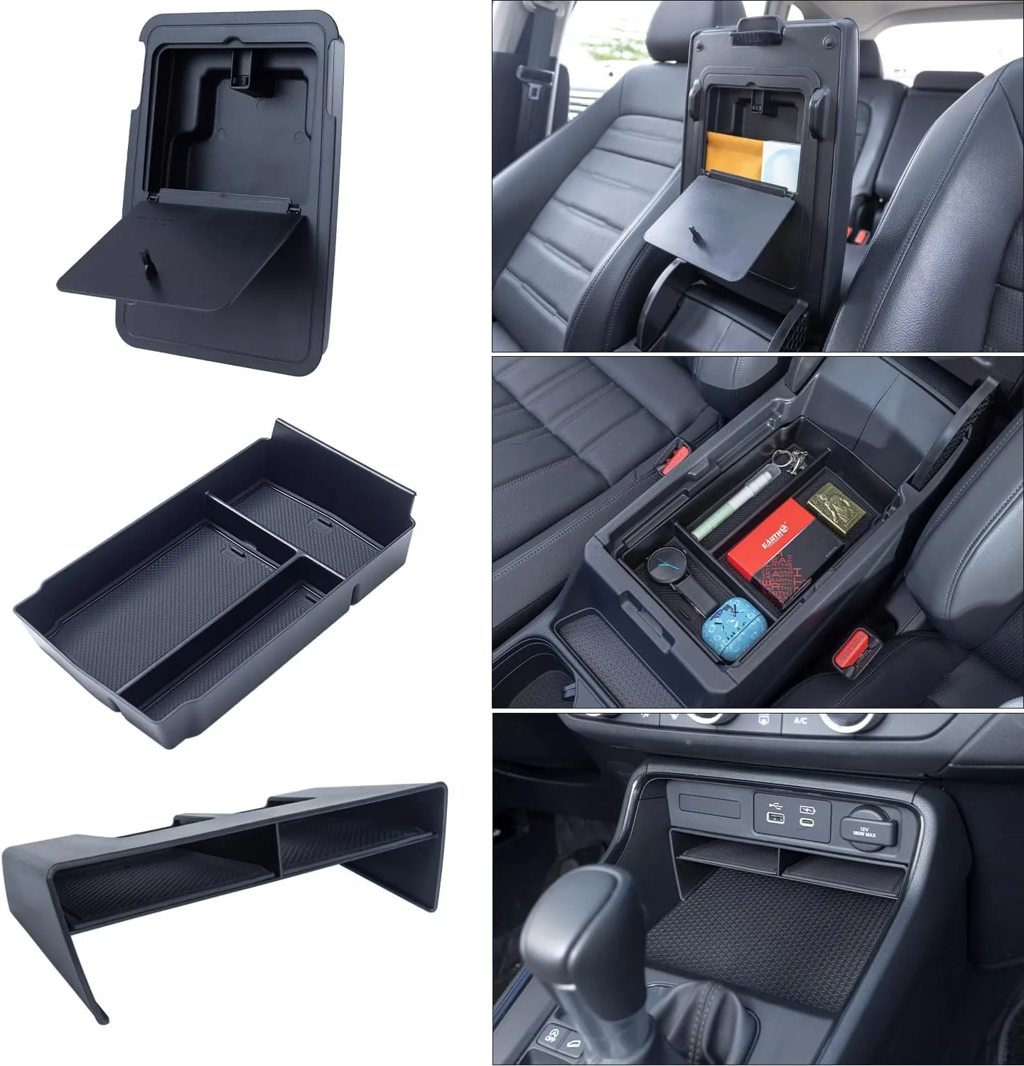 PIMCAR 3-Piece Center Console Organizer Set for 2023-2025 Honda CR-V & CR-V Hybrid - Custom Fit Armrest Tray, Console Tray and Hidden Storage Box, Durable ABS Car Accessories
