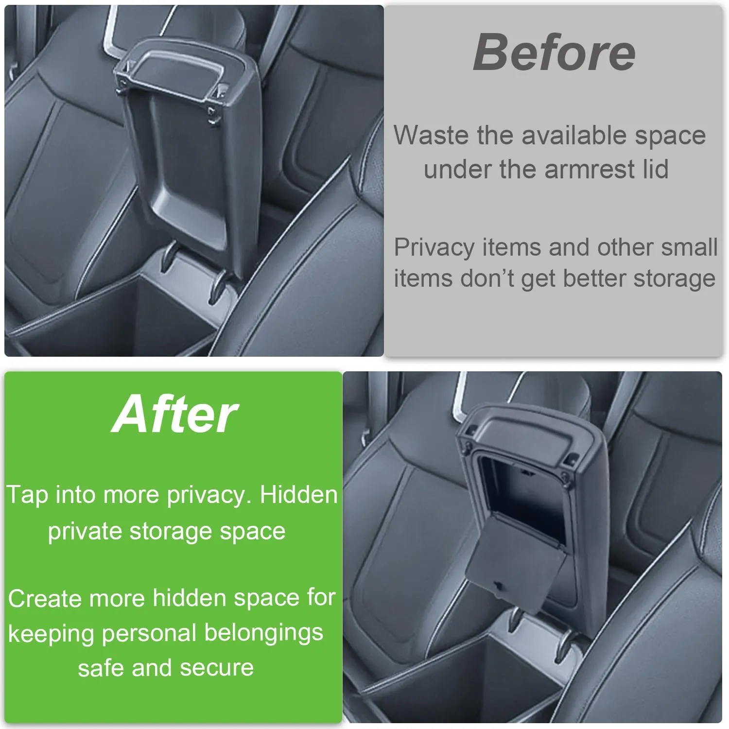 PIMCAR Center Console Hidden Organizer for Hyundai Santa Cruz 2025 2024 2023 2022 Armrest Hidden Storage Box Secret Compartment Press to Open and Close