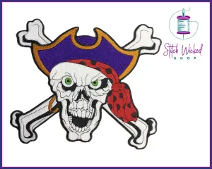 Pirate Skull, Fully Embroidered Large Iron On Patch