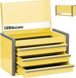 P.I.T. Mini Lemon Yellow Tool Box, Portable 3 Drawer Steel Tool Box with Magnetic Tab Locking, Lemon Yellow Micro Top Chest with Liner for Tools Storage, Home DIY