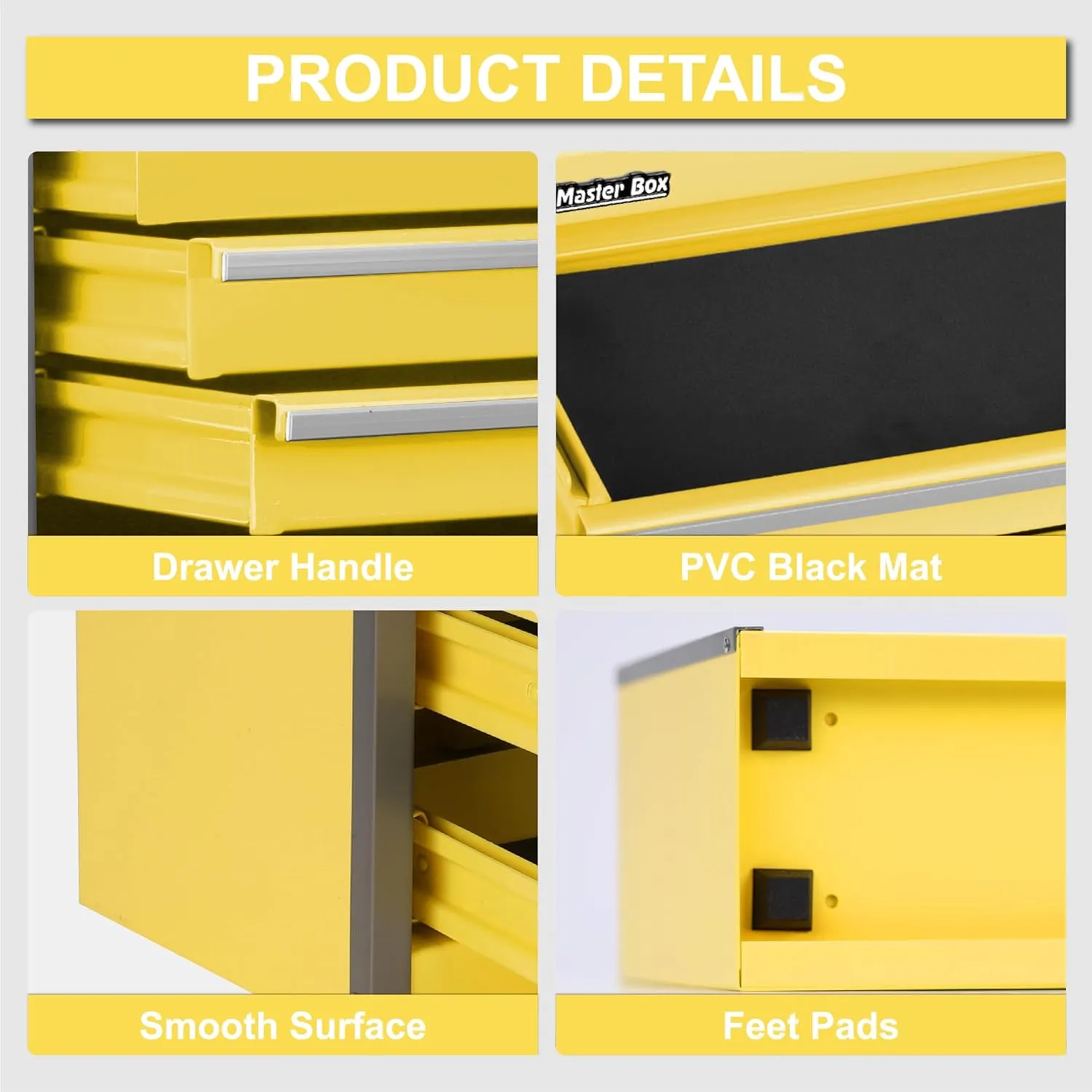 P.I.T. Mini Lemon Yellow Tool Box, Portable 5-Drawer Micro Roll Cab Steel Tool Box with Liner, Lemon Yellow Small Tool Case for Tools Storage, Home DIY