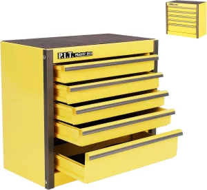 P.I.T. Mini Lemon Yellow Tool Box, Portable 5-Drawer Micro Roll Cab Steel Tool Box with Liner, Lemon Yellow Small Tool Case for Tools Storage, Home DIY