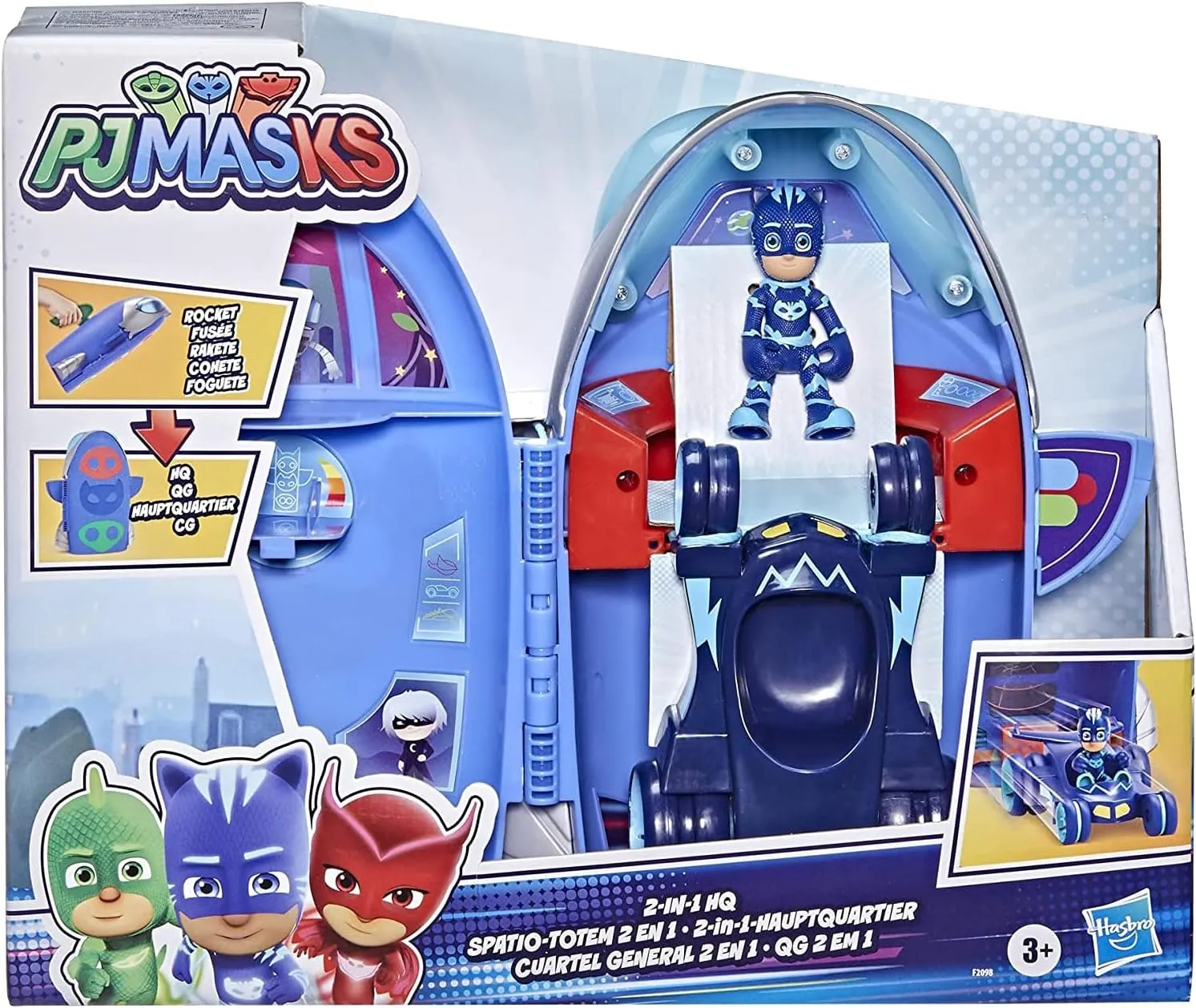 PJ Masks 2-in-1 HQ Playset, Headquarters and Rocket Preschool Toy for Kids Ages 3 and Up, Includes Catboy Action Figure and Cat-Car Vehicle