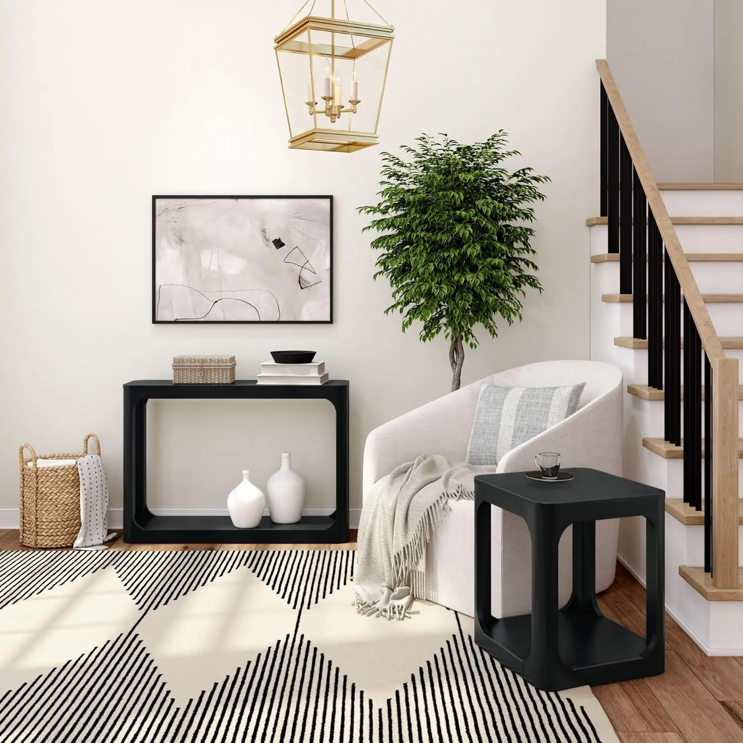 Plank Beam Forma Console Table, 46 Inch, Solid Wood Sofa Table, Entryway Table for Hallway, Narrow Behind The Couch Table, Console Tables for Entryway, Living Room, Foyer, Easy Assembly, Black