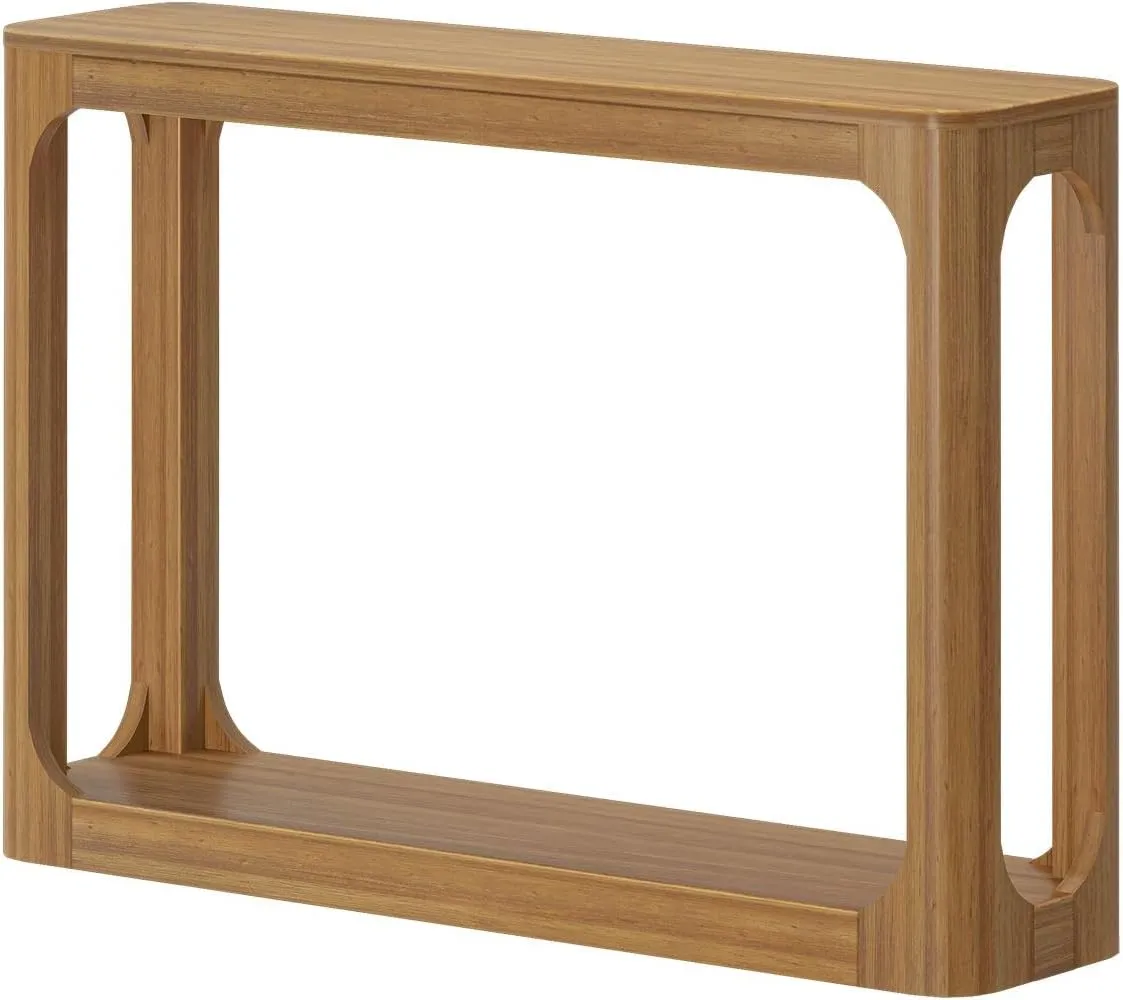 Plank Beam Forma Console Table, 46 Inch, Solid Wood Sofa Table, Entryway Table for Hallway, Narrow Behind The Couch Table, Console Tables for Entryway, Living Room, Foyer, Easy Assembly, Pecan