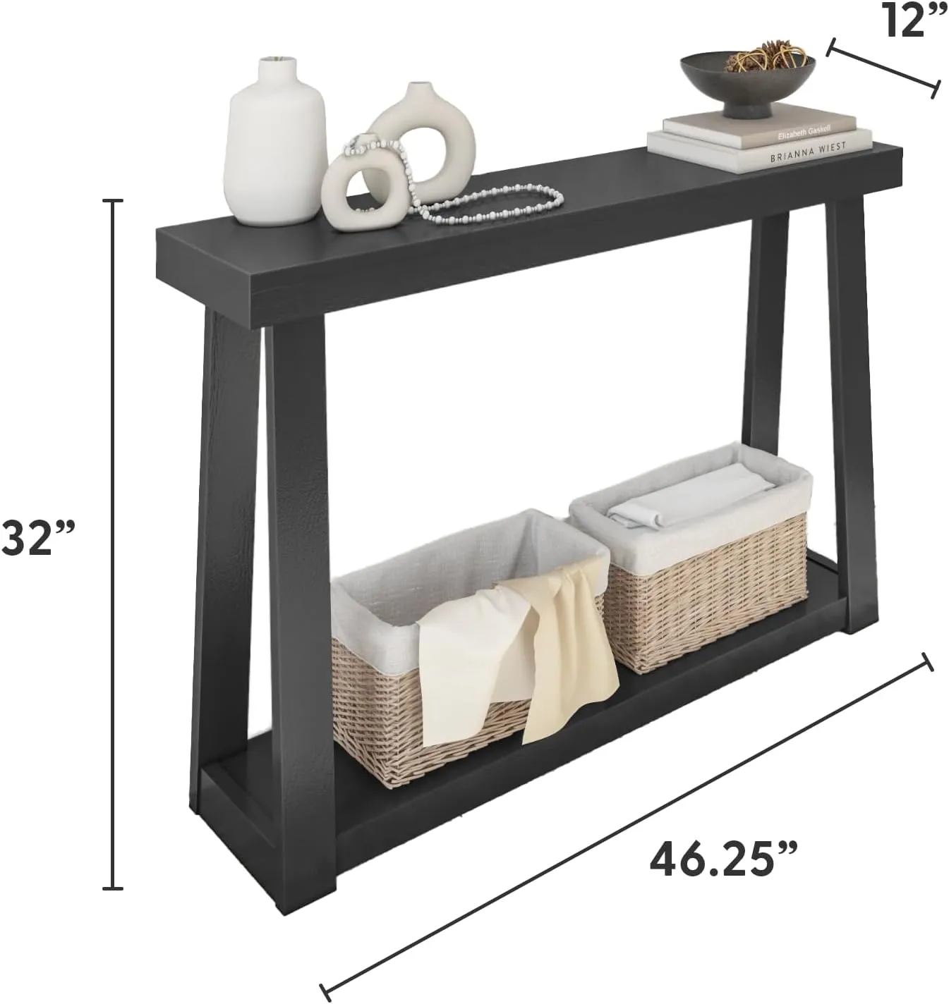 Plank Beam Solid Wood Console Table with Storage, 46.25 Inch, Sofa Table with Shelf, Narrow Entryway Table for Hallway, Behind The Couch, Living Room, Foyer, Easy Assembly, Black