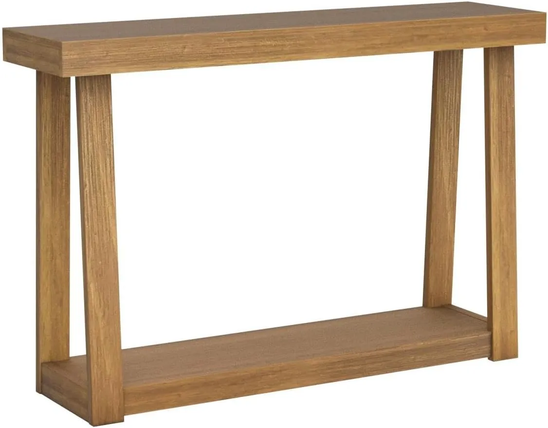 Plank Beam Solid Wood Console Table with Storage, 46.25 Inch, Sofa Table with Shelf, Narrow Entryway Table for Hallway, Behind The Couch, Living Room, Foyer, Easy Assembly, Pecan