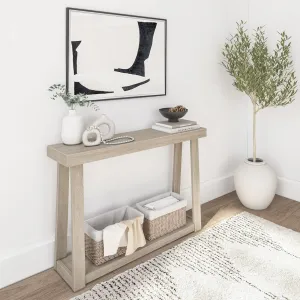 Plank Beam Solid Wood Console Table with Storage, 46.25 Inch, Sofa Table with Shelf, Narrow Entryway Table for Hallway, Behind The Couch, Living Room, Foyer, Easy Assembly, Seashell