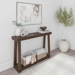 Plank Beam Solid Wood Console Table with Storage, 46.25 Inch, Sofa Table with Shelf, Narrow Entryway Table for Hallway, Behind The Couch, Living Room, Foyer, Easy Assembly, Walnut