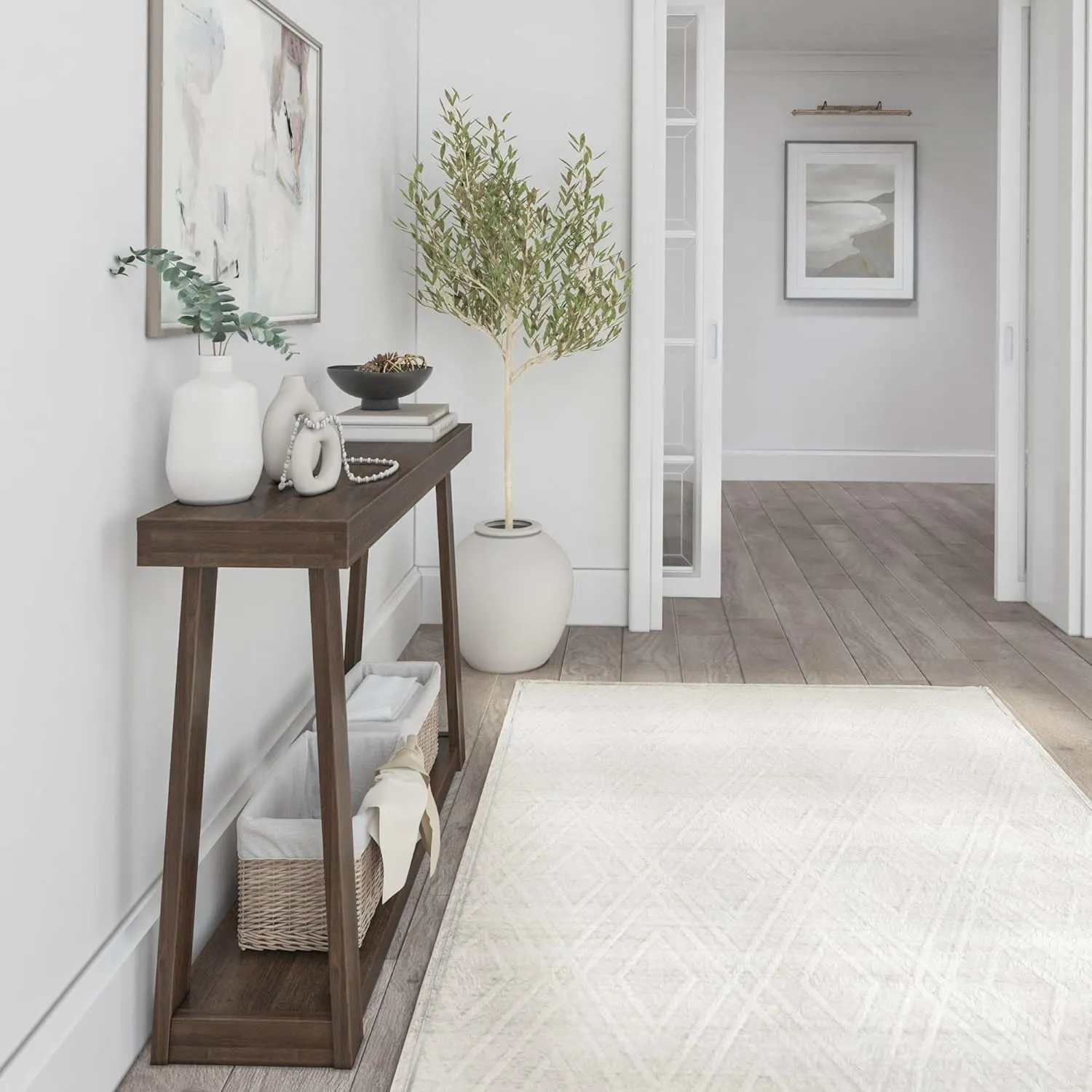 Plank Beam Solid Wood Console Table with Storage, 46.25 Inch, Sofa Table with Shelf, Narrow Entryway Table for Hallway, Behind The Couch, Living Room, Foyer, Easy Assembly, Walnut