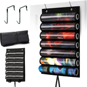 Playmat Tube for MTG - Portable Hangable Door Organizer with 2 Hooks, Fits for 12 1 Card Game Storage with Clear Slots for TCG/RPG Mats (12 Tubes,Black)