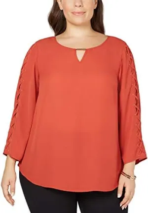 Plus Size Lace Up Top Rusty Red 1X