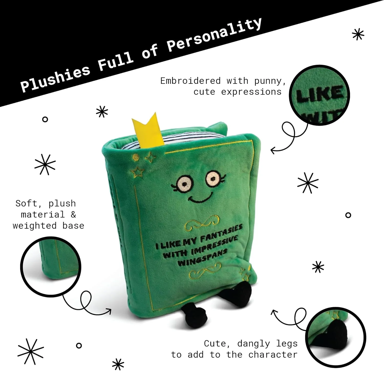 Plushie - I Like My Fantasies with Impressive Wingspans Funny Book Plush, Gift for Readers, Silly Plush Toy for Gifting