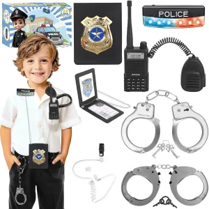 Police Toys, Police Pretend Play Toys for Dress Up, Role Play Set with Police Accessories, Handcuffs, Warning Light, Police Badge, Birthday Halloween for Kids Boys Girls