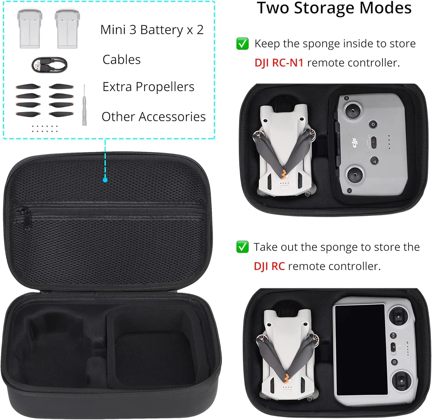 Portable Storage Bag for DJI Mini 3/3 Pro - Waterproof PU Leather Carrying Case for DJI Mini 3/3 Pro Drone and Accessories
