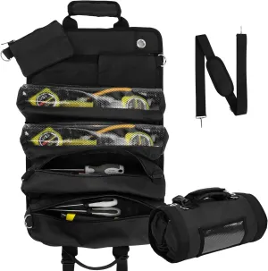 Portable Tool Roll Bag with Detachable Pockets - Heavy Duty Carrier for Electrician, Mechanic - Black
