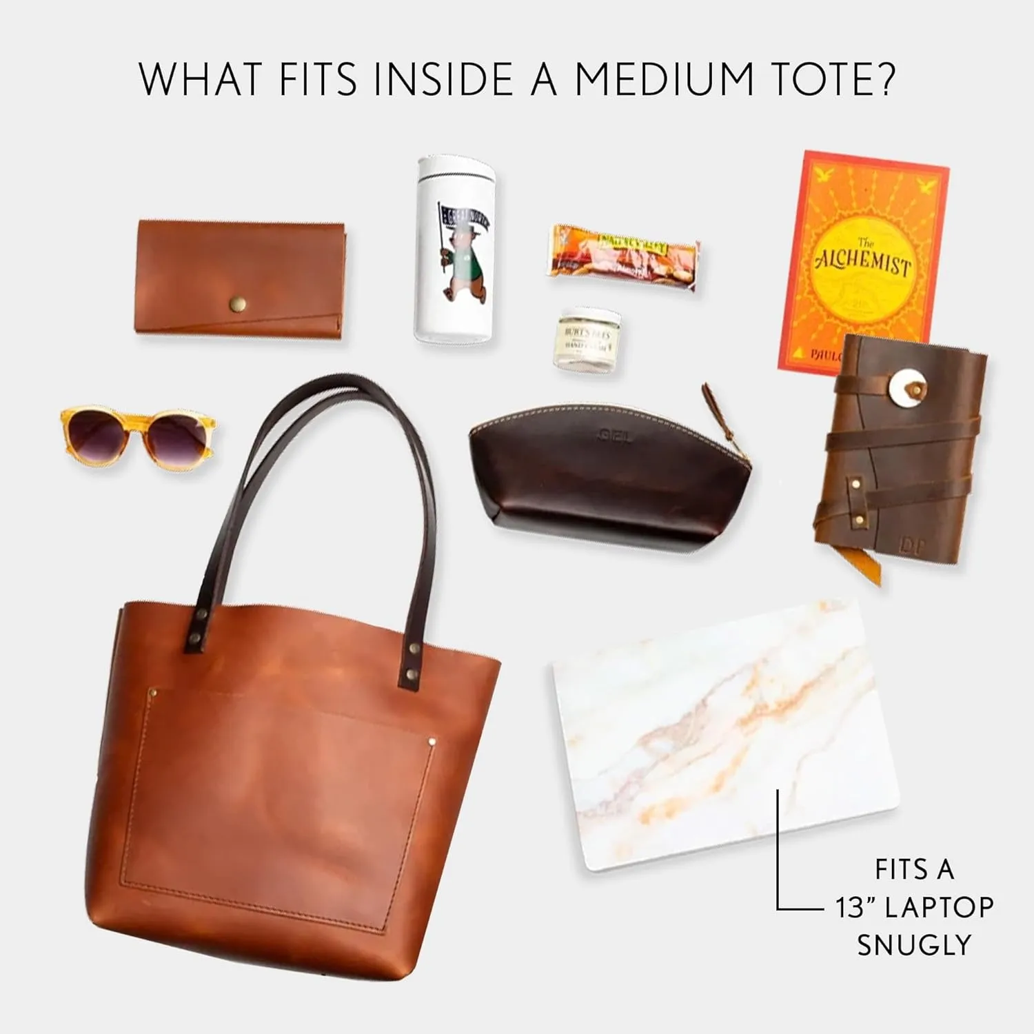 Portland Leather Goods Medium Zipper Tote Bag – Handmade, Durable & Unlined – Interior & Exterior Pockets