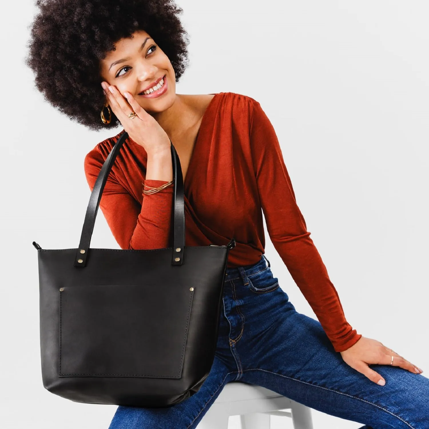 Portland Leather Goods Medium Zipper Tote Bag – Handmade, Durable & Unlined – Interior & Exterior Pockets