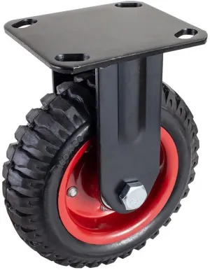 POWERTEC 6 Inch Caster Wheels, Heavy Duty Fixed Plate Casters with Rubber Knobby Tread for Workbench, Dolly, Cart, Trolley, Wagon and Chicken Coop, Large Rubber Castor Wheels, 1PK (17052)