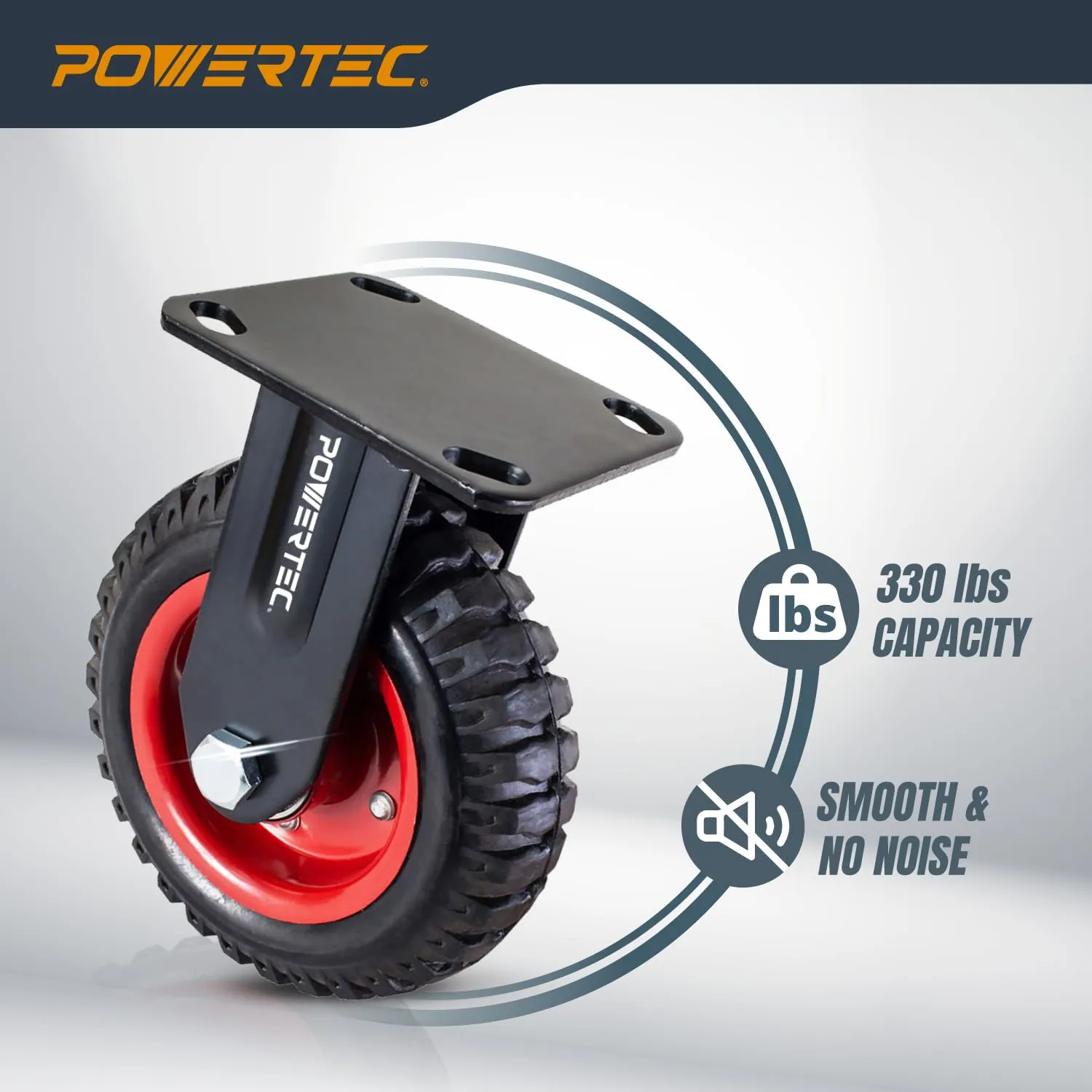 POWERTEC 6 Inch Caster Wheels Set of 4 (2 Swivel & 2 Fixed), Heavy Duty Casters w/Rubber Knobby Tread for Workbench, Dolly, Cart, Trolley, Wagon and Chicken Coop, Large Rubber Castor Wheels (17054V)