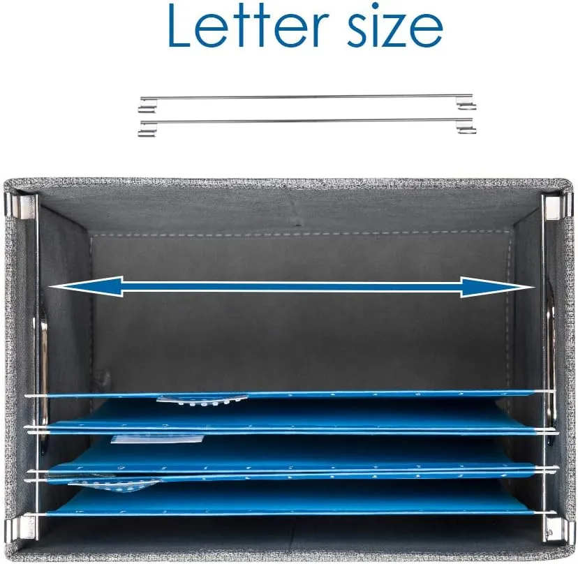PRANDOM File Organizer Box - Set of 2 Collapsible Decorative Linen Filing Storage Hanging File Folders with Lids Office Cabinet Letter Size Navy Blue (14x9.3x10.8 inch)