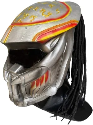 Predator LED Mask Iron Scary Light Up Mask Halloween Cosplay Costume Props (A, FITS MOST FAN HEADS)