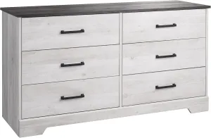 Prepac Rustic Ridge Farmhouse 6-Drawer Double Dresser, Washed White Dresser for Bedroom, Chest of Drawers with 6 Storage Drawers, 53.25” wide x 18.25” deep x 28.5” tall, Washed White