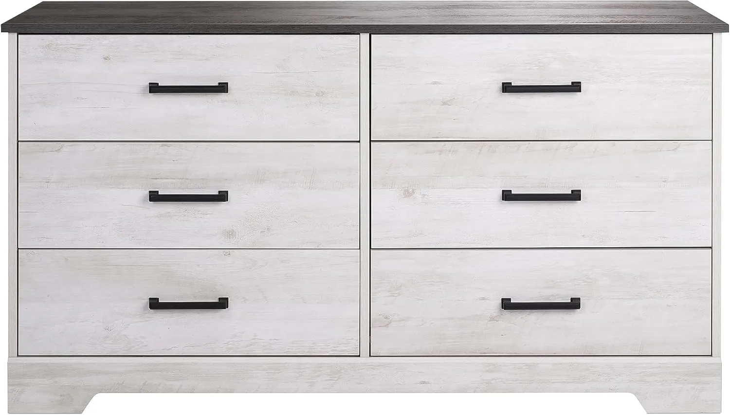 Prepac Rustic Ridge Farmhouse 6-Drawer Double Dresser, Washed White Dresser for Bedroom, Chest of Drawers with 6 Storage Drawers, 53.25” wide x 18.25” deep x 28.5” tall, Washed White