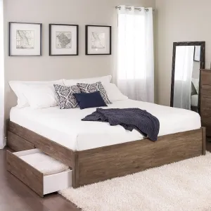 Prepac Select King 4-Post Raised Platform 2-Drawer Storage Bed, Modern King Storage Bed with Drawers 83" L x 79" W x 16" H, Drifted Gray, DBSK-1302-3K