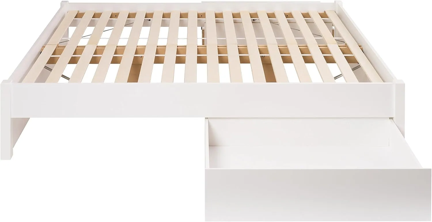 Prepac Select Queen 4-Post Raised Platform 2-Drawer Storage Bed, Modern Queen Storage Bed with Drawers 83" D x 63" W x 16" H, White, WBSQ-1302-3K