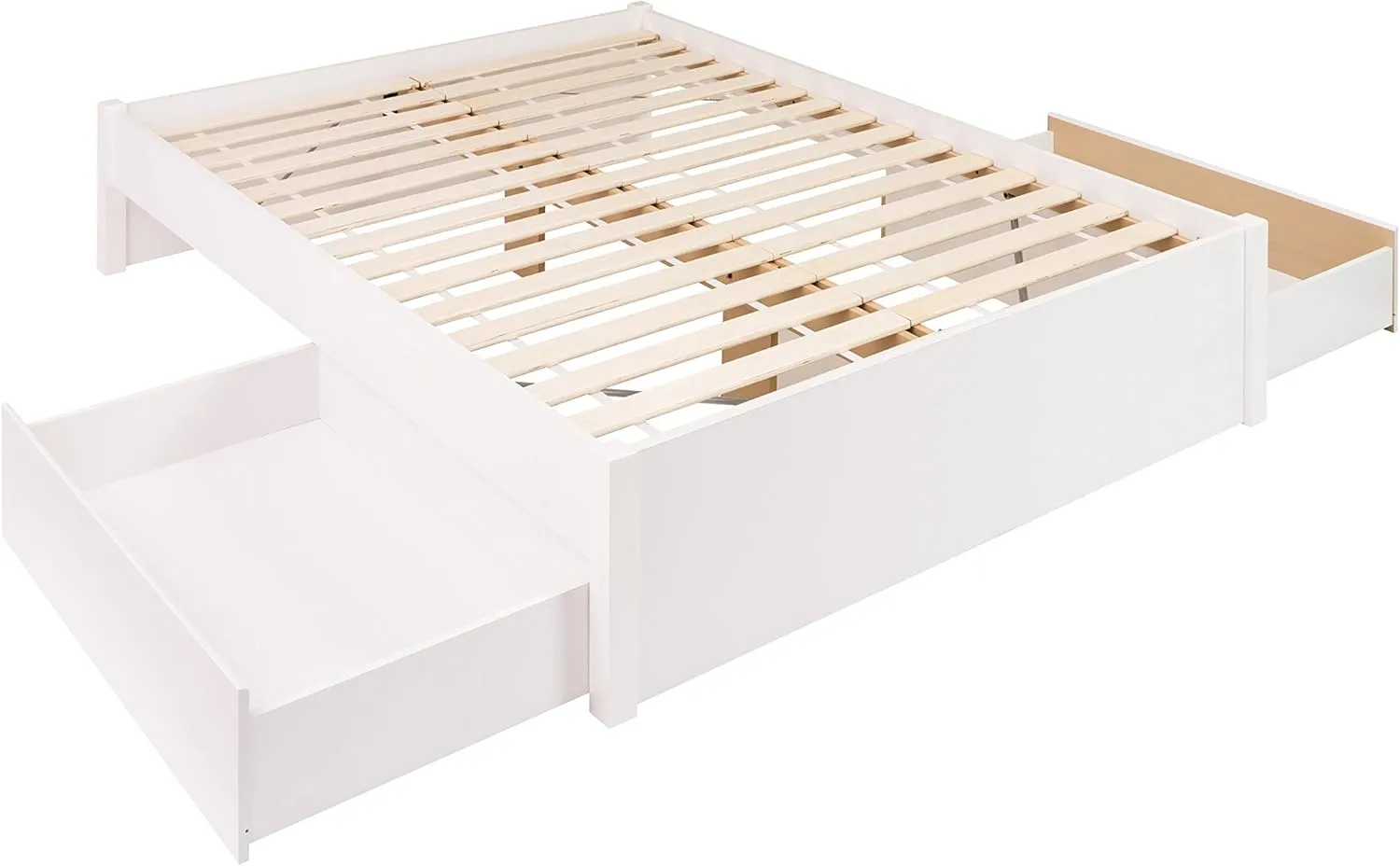 Prepac Select Queen 4-Post Raised Platform 2-Drawer Storage Bed, Modern Queen Storage Bed with Drawers 83" D x 63" W x 16" H, White, WBSQ-1302-3K