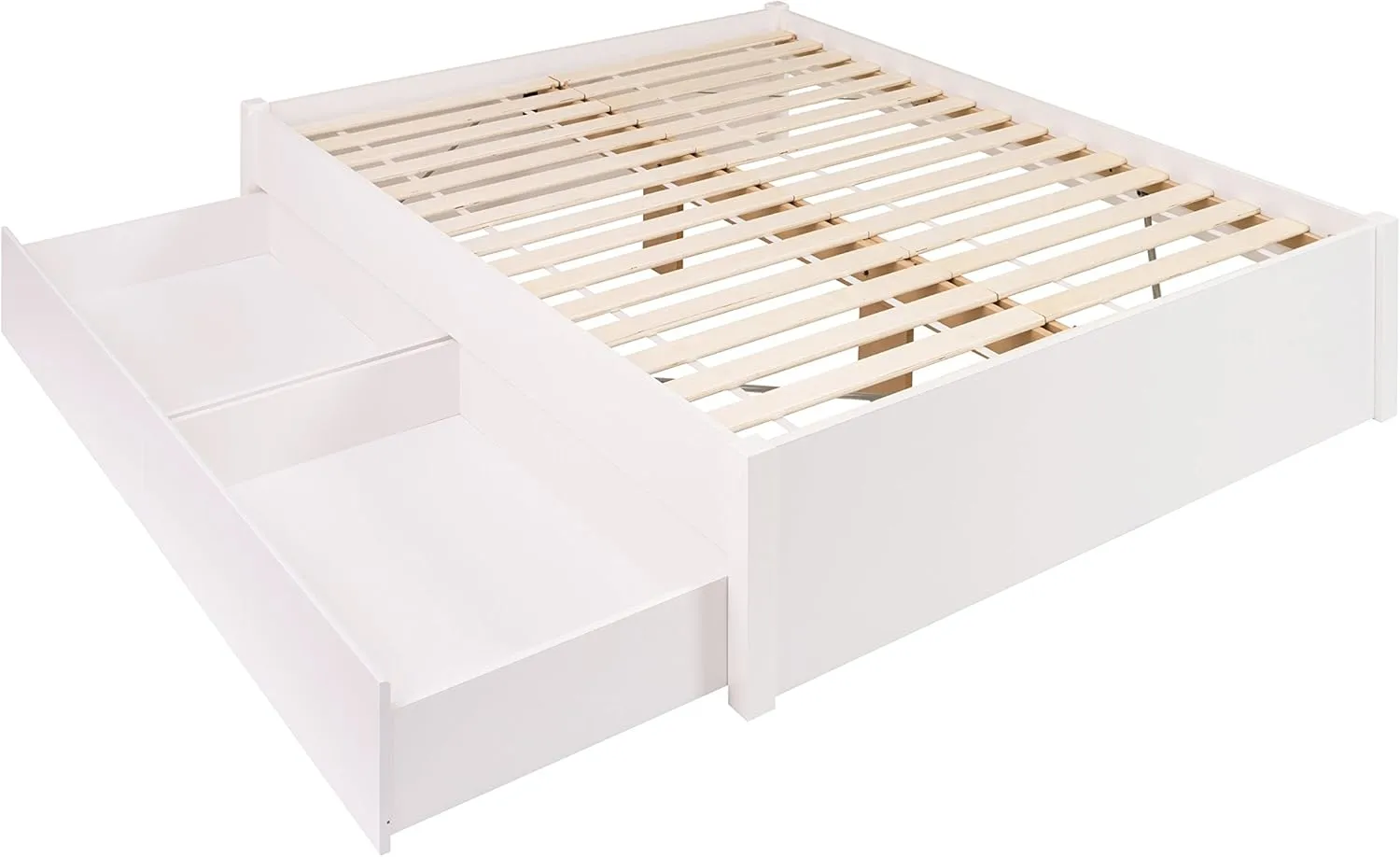 Prepac Select Queen 4-Post Raised Platform 2-Drawer Storage Bed, Modern Queen Storage Bed with Drawers 83" D x 63" W x 16" H, White, WBSQ-1302-3K