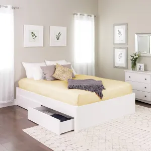 Prepac Select Queen 4-Post Raised Platform 2-Drawer Storage Bed, Modern Queen Storage Bed with Drawers 83" D x 63" W x 16" H, White, WBSQ-1302-3K