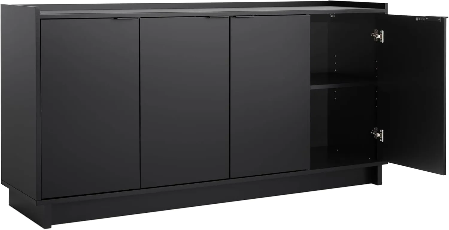 Prepac Simply Modern 4 Door Console Table Storage Cabinet, Buffet Cabinet for Storage and Organization, Modern Side Table with Doors & Shelves, 60”W x 30”H x 16”D, Black
