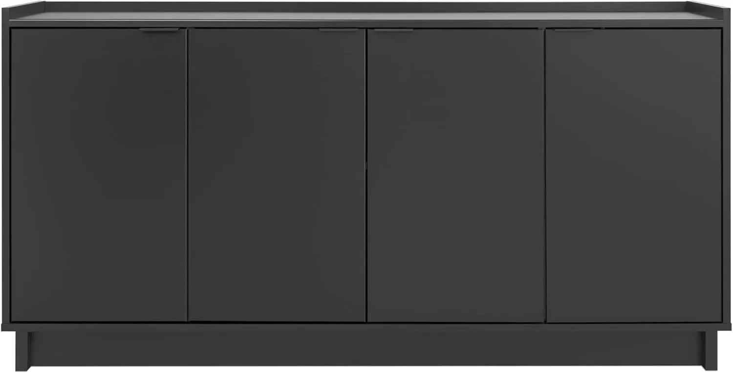 Prepac Simply Modern 4 Door Console Table Storage Cabinet, Buffet Cabinet for Storage and Organization, Modern Side Table with Doors & Shelves, 60”W x 30”H x 16”D, Black