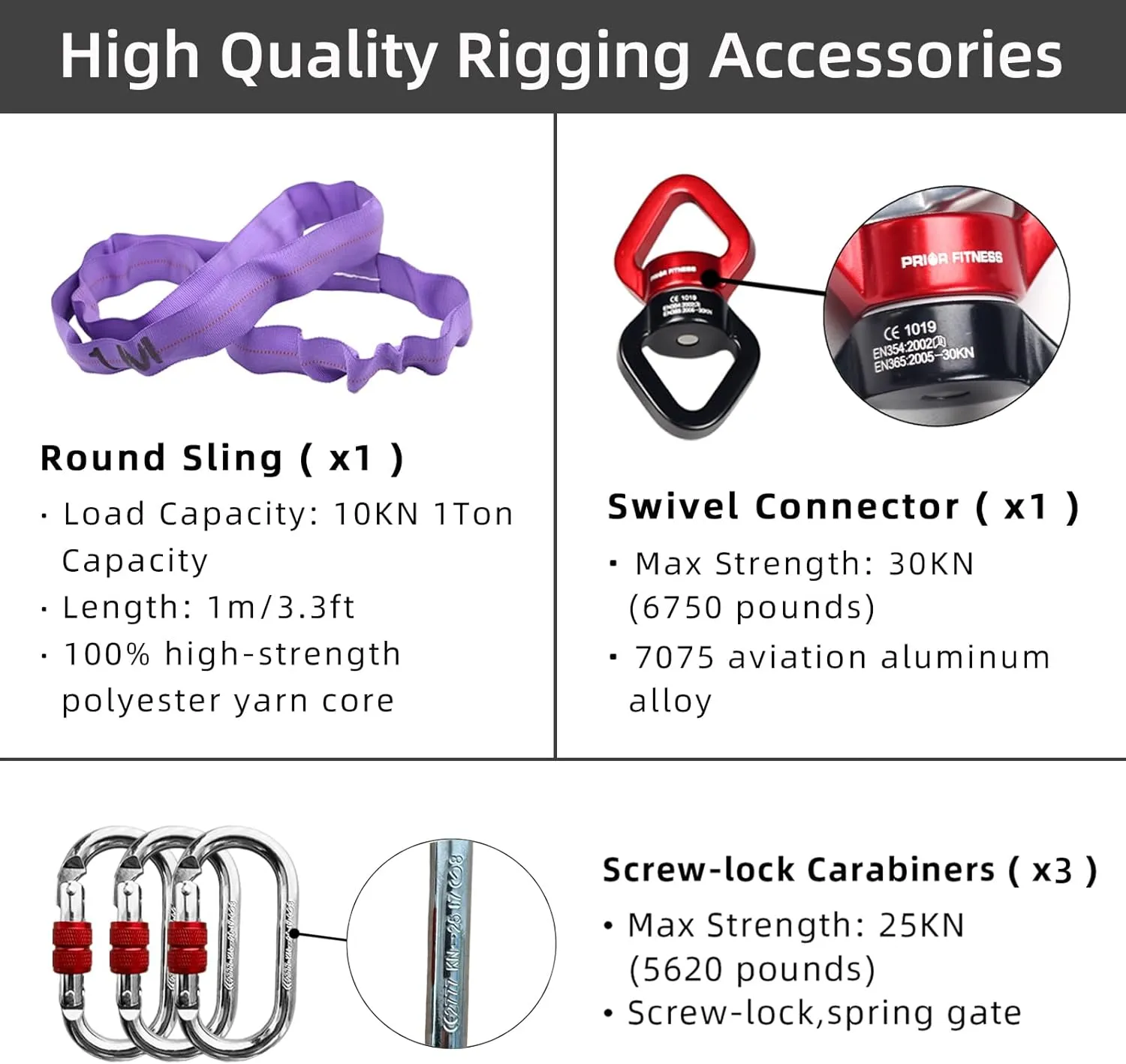 PRIOR FITNESS Professional Lyra Hoop Set, Tab-Less Aerial Ring Equipment with Complete Rigging Hardware